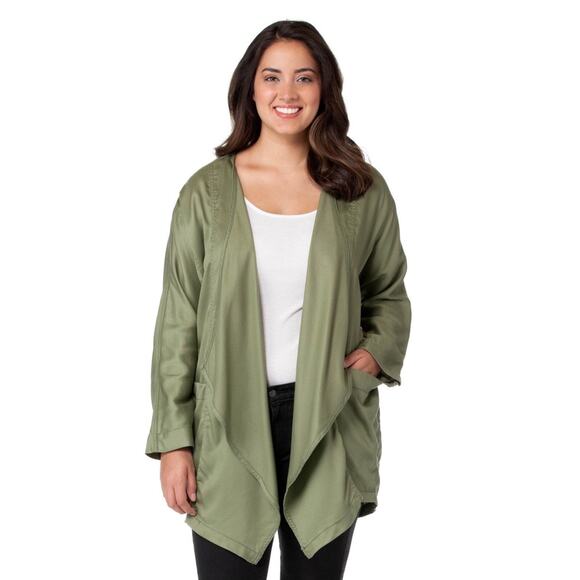 Jessica Simpson Finn Embroidered Draped Trench Jacket in Olive Green Size 1X - Picture 3 of 15